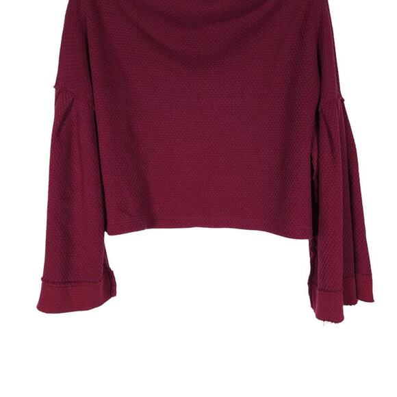 We The Free Womens Bunny Waffle Knit Top XS Red Bell Sleeve Boat Neck Drapey - Picture 6 of 13